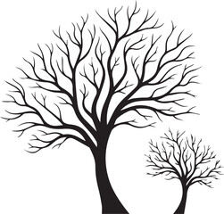 Obraz premium Two bare trees silhouette against white background