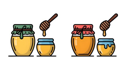 Honey jars with dripping honey dipper sticks