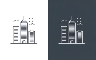 Modern cityscape with sleek skyscrapers and sunny sky