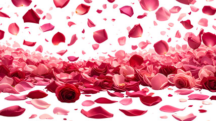 A beautiful scene of pink petals falling on transparent background
