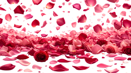 A beautiful scene of pink petals falling on transparent background