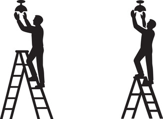 Silhouette vector of man on top step illustrating ladder safety rules and precautions.
