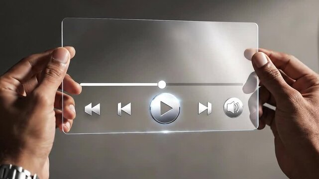 Hands Holding Transparent Glass Media Player Interface Tablet