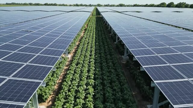 Solar panels generating clean energy in agricultural field