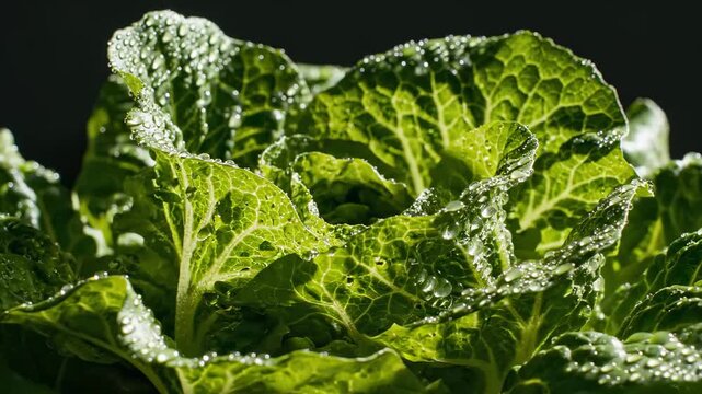 Lush Green Cabbage Patch Covered With Morning Dew, A Nutritional and Healthy Vegetable