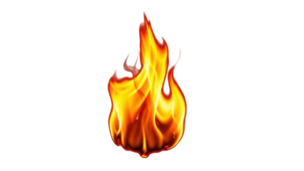 Vibrant flame PNG isolated on transparent background, fiery element for graphic design and creative projects, warm and intense energy