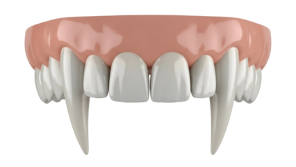 Vampire teeth isolated PNG on transparent background, scary Halloween fangs for costume design and spooky holiday decoration