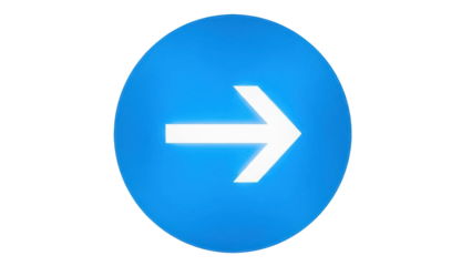 Bright blue round arrow PNG isolated on transparent background, right direction symbol for web design and user interface