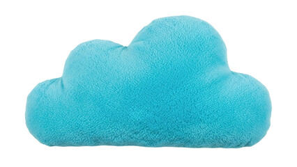 Fluffy blue cloud pillow PNG isolated on transparent background, soft plush cushion for kids room decor and nursery design