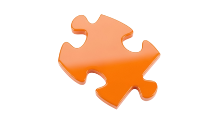 Orange puzzle piece PNG isolated on transparent background, jigsaw game element for problem solving and creative design projects