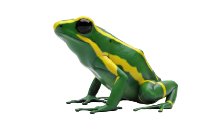 Green and yellow poison dart frog PNG isolated on transparent background, exotic amphibian with vibrant colors for educational use