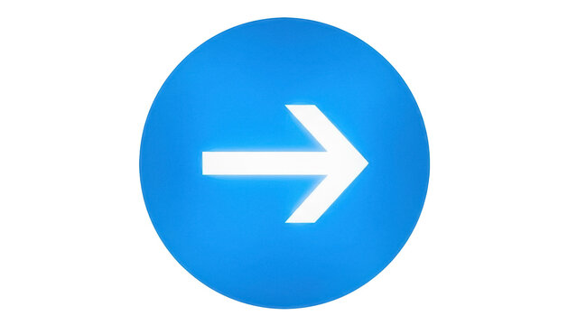 Bright blue round arrow PNG isolated on transparent background, right direction symbol for web design and user interface