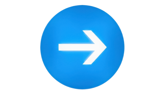 Bright blue round arrow PNG isolated on transparent background, right direction symbol for web design and user interface - Powered by Adobe