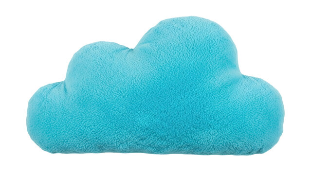Fluffy blue cloud pillow PNG isolated on transparent background, soft plush cushion for kids room decor and nursery design