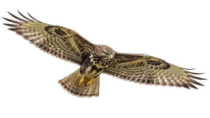 Soaring hawk PNG isolated on transparent background, majestic bird of prey with outstretched wings...