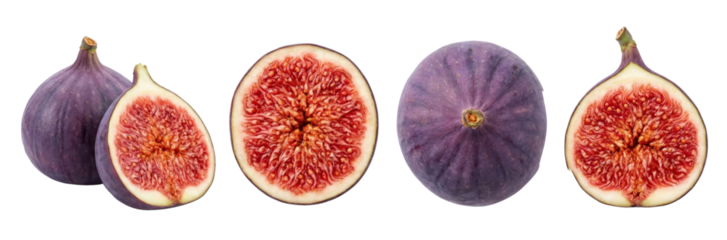 Fresh Ripe Figs Whole and Halved on White Background