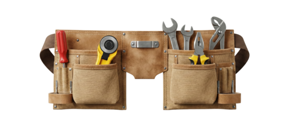 Tool Belt with Screwdriver, Pliers, Wrenches, and Rotary Cutter - Isolated