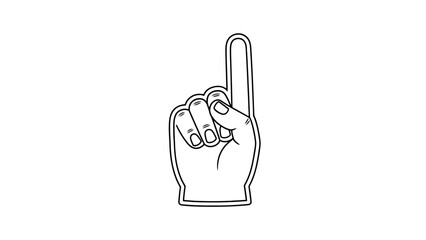 Single Hand Foam Finger Pointing Up To Show Number One Concept For Success And Victory Celebration Isolated On White Background Outline Style