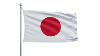 Waving flag of Japan PNG isolated on transparent background, national symbol of Japanese culture and patriotism