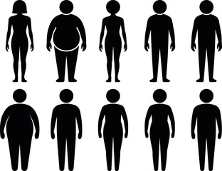 people body shape silhouette icon set male female types,Human Body Silhouette Icons Set Showing Different Body Types for Health, Fitness, infographics