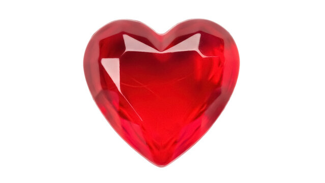 Shiny red heart isolated PNG, love symbol on transparent background, romantic gemstone for Valentine s Day and design projects