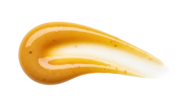 Honey mustard sauce smear isolated PNG on transparent background, condiment for food photography and culinary design, golden yellow dressing