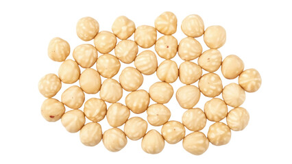 Peeled hazelnuts isolated PNG on transparent background, raw hazelnut kernels for healthy snack and ingredient use