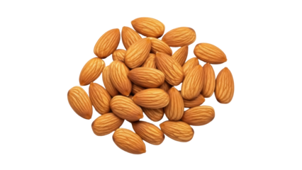 Pile of almonds PNG isolated on transparent background, healthy snack food with natural texture and brown color, nutritious nuts for diet and vegetarian recipes