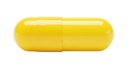 Yellow capsule isolated PNG on transparent background, single pharmaceutical pill for medication and healthcare use, dietary supplement