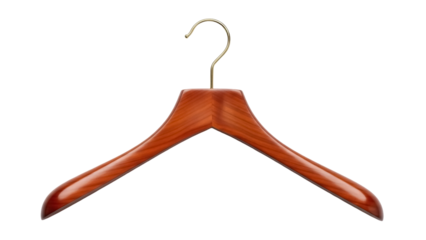 Wooden coat hanger isolated PNG on transparent background, elegant clothes hanger for wardrobe organization and apparel presentation
