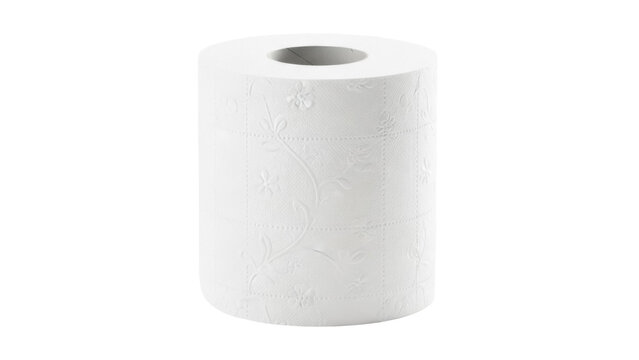 Embossed toilet paper roll isolated PNG on transparent background, soft absorbent bathroom tissue for hygiene and household use