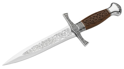 Scottish dirk PNG isolated on transparent background, traditional dagger with Celtic knotwork and...