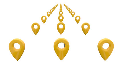 Golden map pin icons isolated PNG, location pointer symbols for navigation and travel apps on transparent background