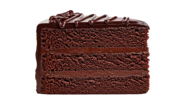Delicious chocolate cake slice isolated PNG, rich dessert with layers and frosting on transparent background