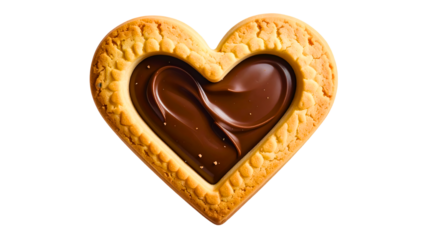 Delicious heart-shaped cookie with chocolate glaze displayed on a white background, perfect for celebrations or sweet moments