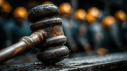 Judge gavel on wooden desk with multiple gavels in the background, symbolizing law, justice, and court proceedings