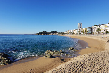 The view of the beach in Lloret De Mar, Costa Brava, Spain