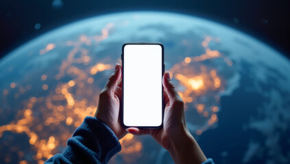 white blank phone screen in hands