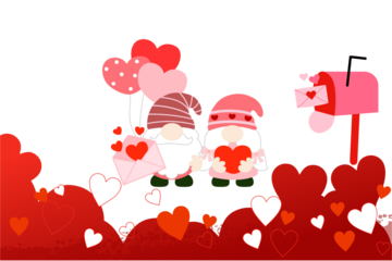 Vector illustration of a romantic Valentine's Day card featuring red hearts and cute cartoon birds for a holiday celebration gift