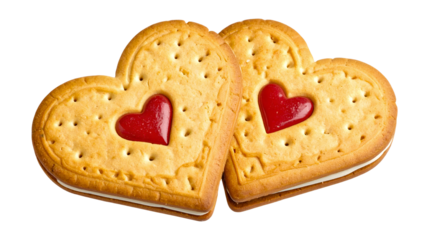 Tasty heart shaped danish butter cookies isolated on transparent background