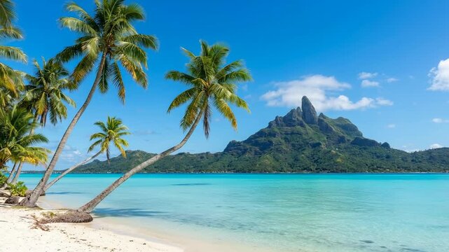 Capture the essence of tropical paradise with this stunning beachscape, where crystal-clear turquoise waters meet a pristine sandy shore.