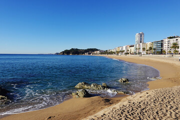 The view of the beach in Lloret De Mar, Costa Brava, Spain