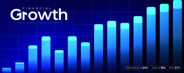 Financial growth, business finance, investment success. Rising chart, arrow and wave gradient background. For reports, presentations, websites, ads, covers. Growth trends and growth charts. Vector
