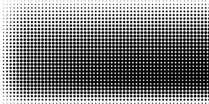 Set of halftone dots gradient pattern texture isolated on white background. Straight dotted spots using halftone circle dot raster texture. Vector blot half tone collection.