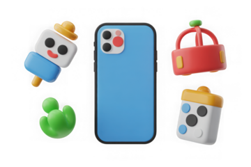 smartphone plastic 3d icons in cartoon plastic style minimal isolated on transparent white background, clipping path