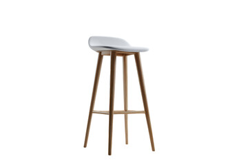 White molded seat bar stool with natural wood legs on black background image