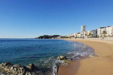 The view of the beach in Lloret De Mar, Costa Brava, Spain
