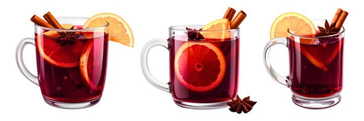 Collection set of Traditional German Mug with Cinnamon and Orange Slice PNG, isolated on transparent background for valentine's day