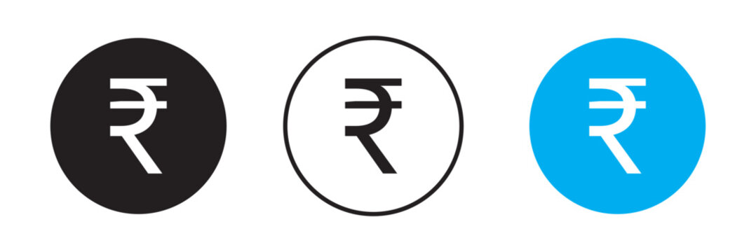 Indian rupee vector icon set in black and white color.