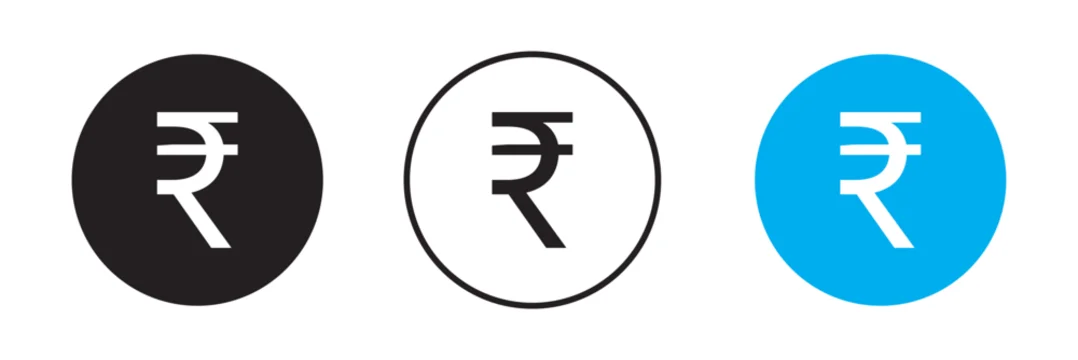 Indian rupee vector icon set in black and white color.